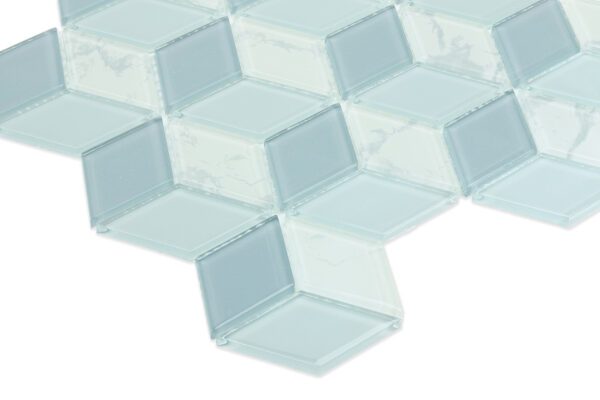 Diamond Cube Glass Mosaic Tile | 3D Geometric Blue & Marble Effect - DC 101 - Image 2