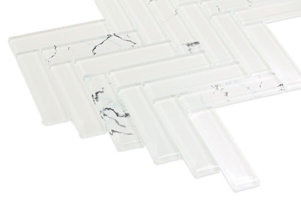 Elegant White Glass Herringbone Mosaic Tile - HR2932 - Image 2