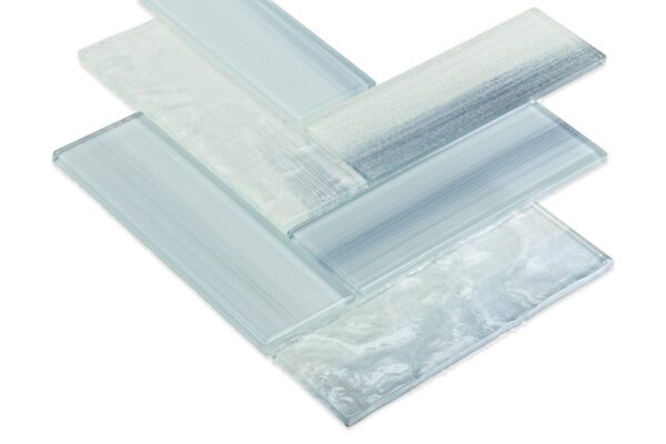 Frosted Blue Herringbone Glass Tile - Image 2
