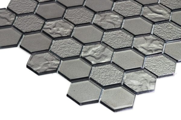 Textured Gray Hexagon Glass Mosaic Tile - HX 4855 - Image 2