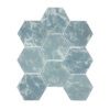 Blue Hexagon Marble Look Glass Mosaic Backsplash Tile, featuring a bold blue color and hexagon shape, mounted on an 11.5’’ X 10.5’’ mesh.