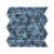 Blue marble and glass triangle mosaic tile with a deep blue background and light marble veining, arranged in a repeating triangular design.