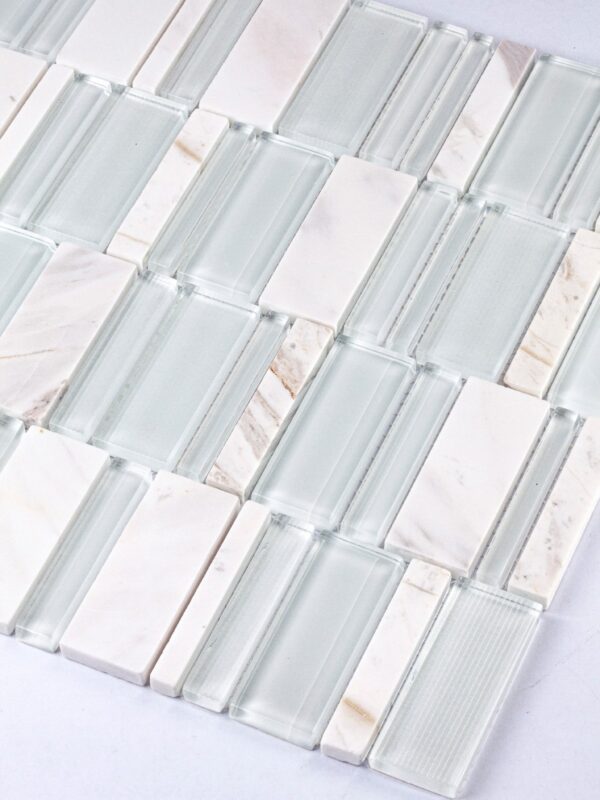 Modern Harmony: Marble & Glass Rectangular Mosaic Tile - M3111 - Image 4