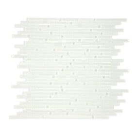 White iridescent glass stick mosaic tile with a horizontal pattern, designed to add linear elegance and shimmer to interior spaces.