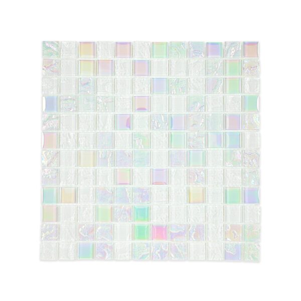 White Iridescent Textured Glass Mosaic Tile 1''x1'' - P 2318