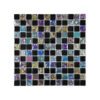 Black iridescent premium mosaic glass tile with a striking contrast between deep black tiles and vibrant iridescent pieces, designed to add dramatic shimmer to interior spaces.