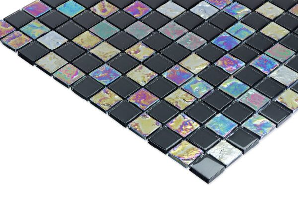 1''x1'' Black Iridescent Premium Mosaic Glass Tile - P2319 - Image 2