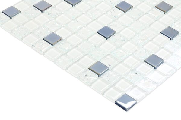 Chic Sparkle: White Glass & Metal Mosaic Tile - P2320 - Image 2