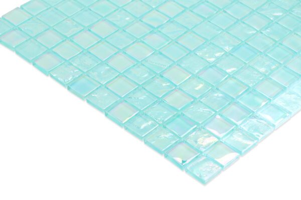Aquatic Radiance: Iridescent Turquoise Mosaic Glass Tile 1''x1''- P2354 - Image 2
