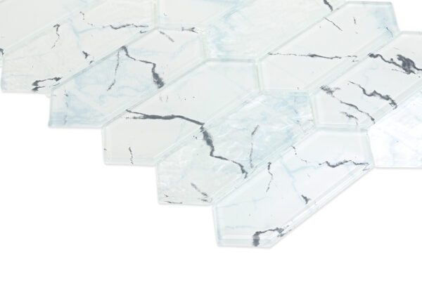 Luxurious Lines: White Marble Look Glass Picket Mosaic Tile - PQ4915 - Image 2