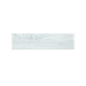3x12 inch white wood look glass subway tile with a delicate wood grain pattern and a glossy finish, designed to add rustic charm with a modern twist to interior spaces.