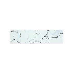 Close-up image of a subway glass tile with a white marble-like pattern featuring subtle grey veining and a smooth, glossy finish.